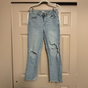 Zara Light Blue Straight Leg Distressed Jeans